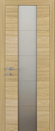 Межкомнатная дверь Арт ЛШ16 Строганный шпон, Дуб+каленое стекло "Сатин" бесцветный, 600/700/800/900*2000 мм. «Дверной лидер» в Ярославле